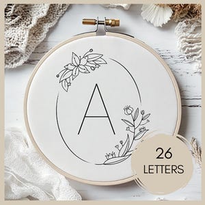 Padrão de bordado de letras do alfabeto completo, inicial floral, 26 letras, padrão de bordado PDF para iniciantes com monograma floral, download instantâneo
