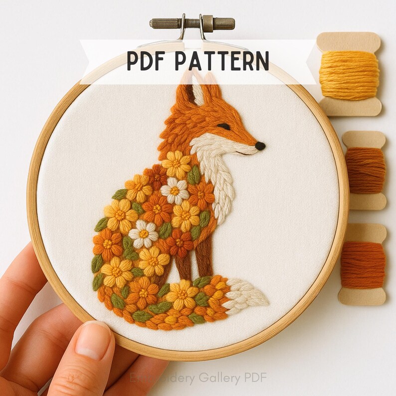 Woodland Fox Hand Embroidery Pattern, Autumn Floral (PDF Pattern ...