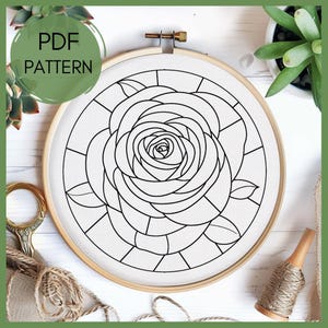 Rose PDF Pattern, embroidery pattern, instant download, Embroidery PDF file, Stained Glass, Easy rose Embroidery, Line Art, floral crafts