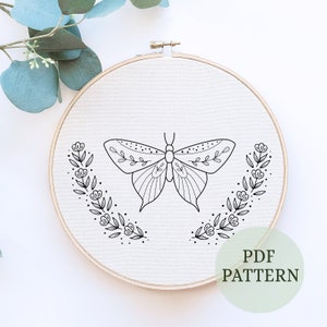 Butterfly Embroidery Pattern, Instant Download, DIY Stitching, Floral Butterfly Design, Printable PDF, Beginner Friendly, Nature Embroidery
