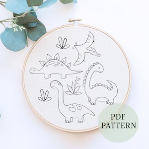 Dinosaurs Hand Embroidery Patterns, dino pattern, hand embroidery, printable pattern, dinosaur embroidery, needlework, cute dinosaurs