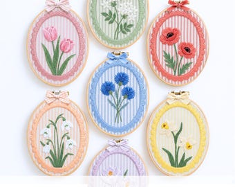 A year of Flowers: Soft Meadow Flowers Embroidery Pattern PDF Floral Botanical Hoop Design