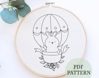 Floral Hot Air Balloon Embroidery Pattern: 6 Sizes, craft ideas (PDF Download)