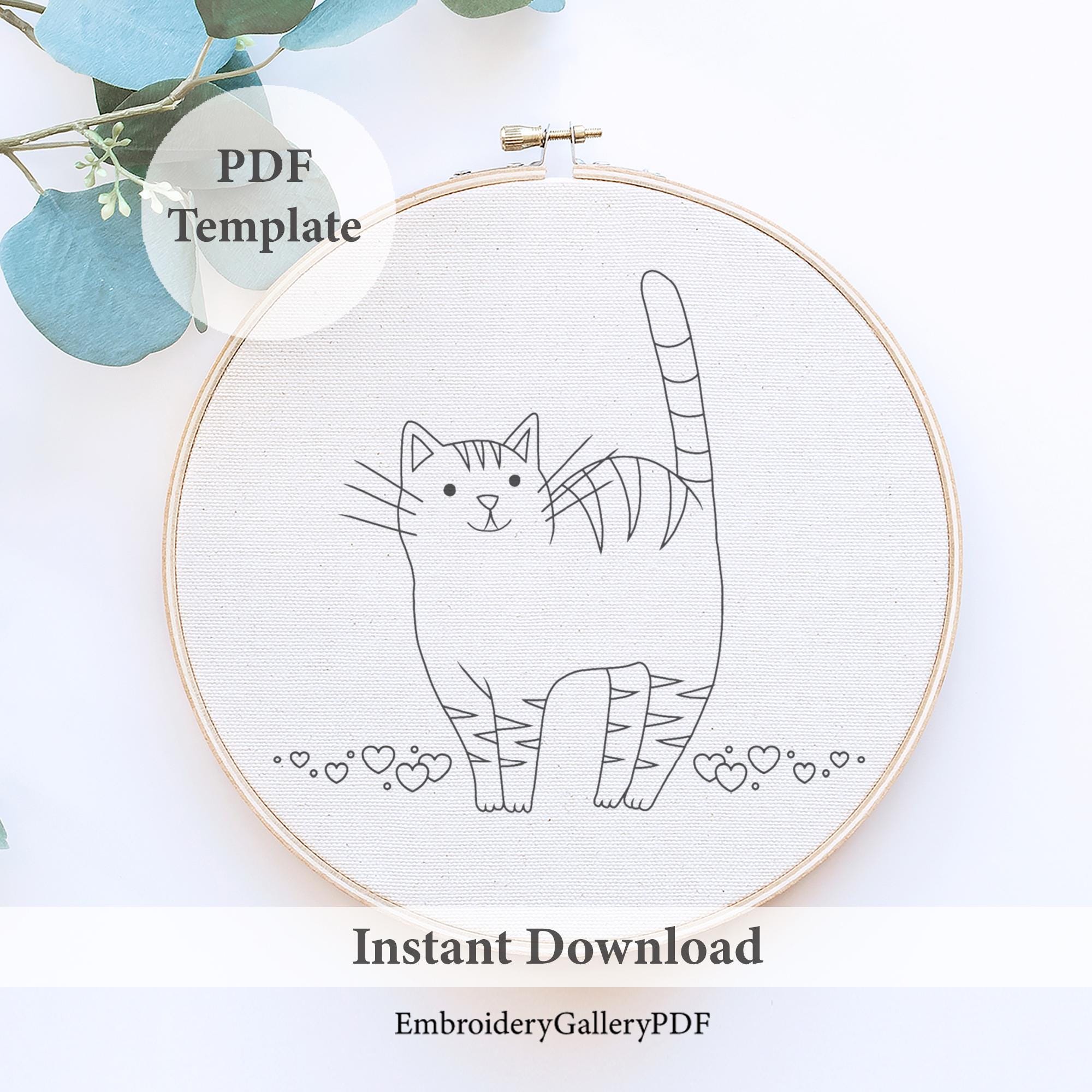 Cute cat pattern, Pdf Pattern, Cat Embroidery, Embroidery Pattern Pdf, Modern Hand Embroidery PDF Pattern, Kitty design, printable pattern