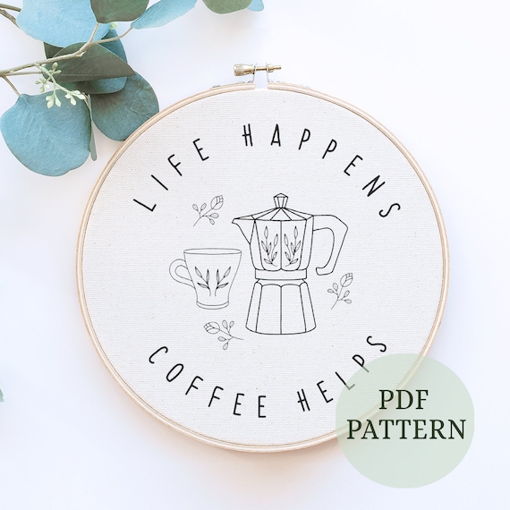 Espresso Maker Hand Embroidery Pattern: Coffee Lover DIY gift (Digital Download)