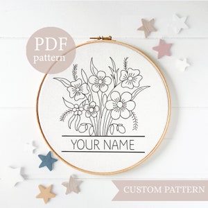 Personalized Botanical Initials PDF Hand Embroidery Pattern / Custom Letters Stitching Pattern / Hand Embroidery Gift / Hoop Art DIY Decor