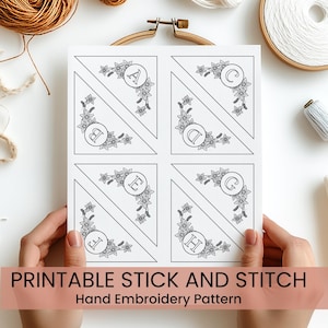 Floral Monogram Embroidery Pattern: Corner Bookmark Initial (Digital Download)