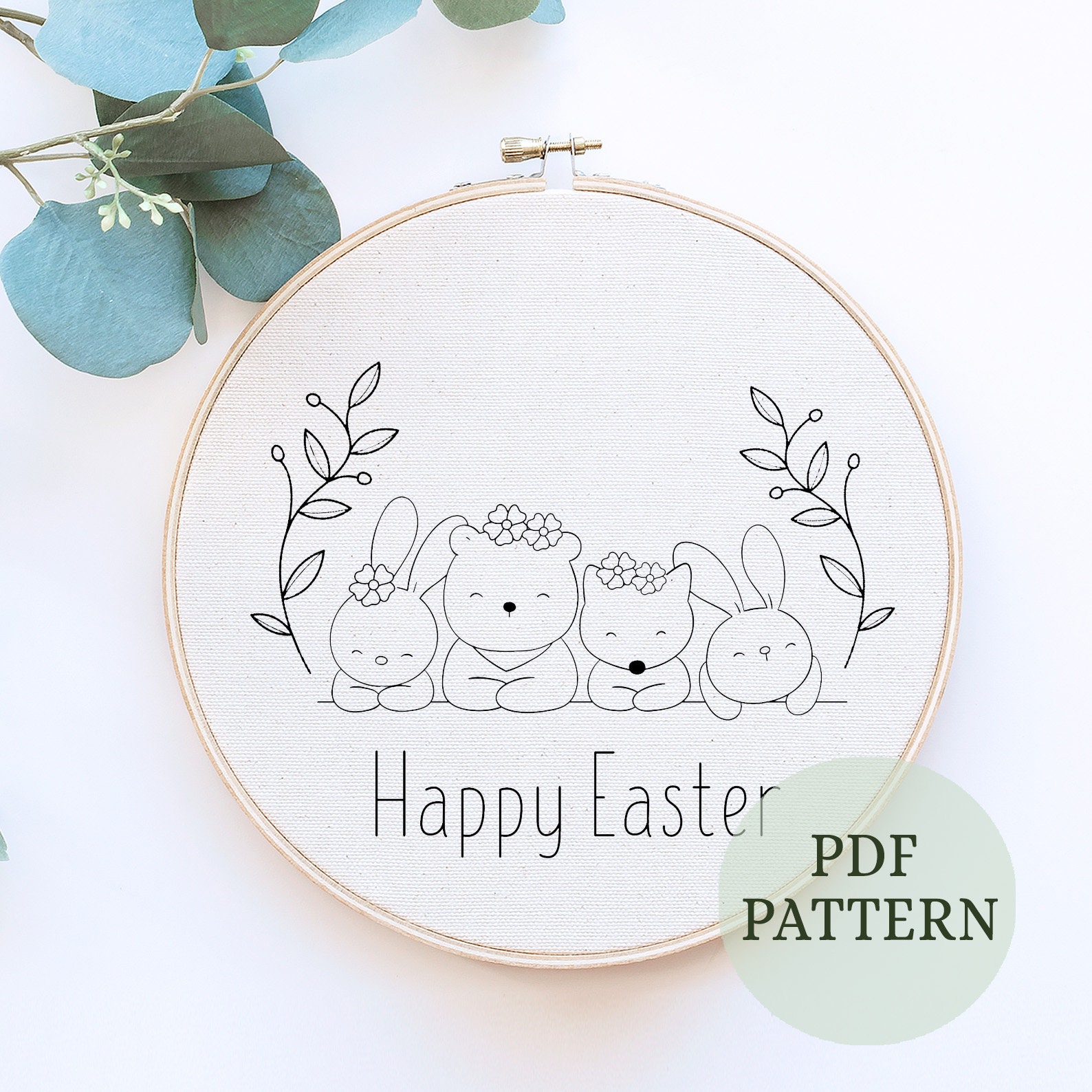 Bunny Rabbit Hand Embroidery Pattern: Spring Easter DIY (PDF Pattern ...