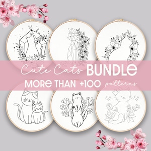 Cat Embroidery Bundle , Hand Embroidery Patterns, Cute Cats Collection, PDF Embroidery Pattern, Beginner Pattern, cats lovers digital files