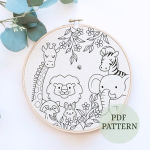 Safari Animal Embroidery Pattern, DIY Embroidery, Hoop Art, Hand Embroidery, Modern Embroidery, Adult Craft, kids room decor, jungle animals