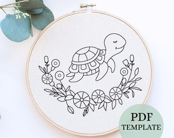 Sea Turtle Hand Embroidery Pattern: Modern DIY Hoop Art (PDF Digital File)