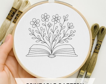 Floral Book Hand Embroidery Pattern: 6 Sizes, Beginner Friendly (PDF Pattern)