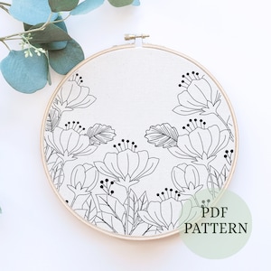 PDF Pattern, Floral embroidery pattern, garden hand embroidery pattern, digital PDF beginner hand embroidery pattern, Pattern Floral Hoop