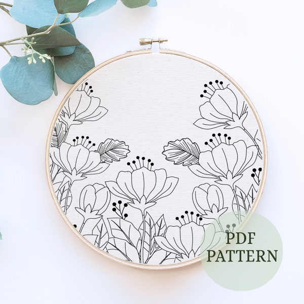 PDF Stickmuster, Florale Stickmuster, Garten Hand Stickmuster, digitale PDF Anfänger Hand Stickmuster, Pattern Floral Hoop