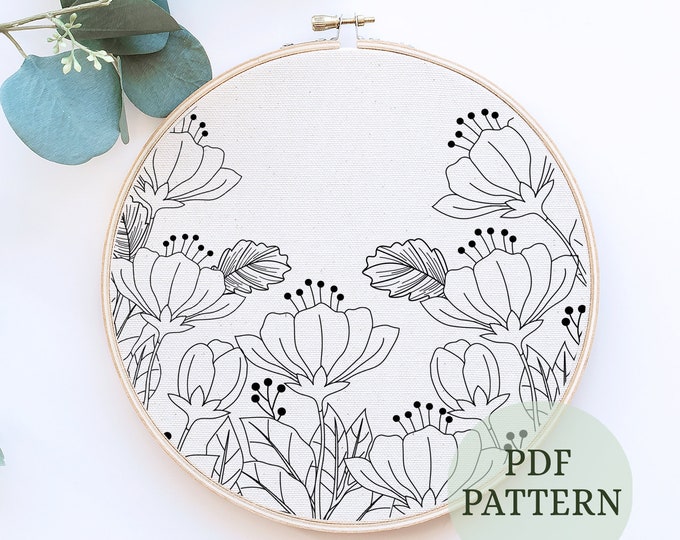 Digital PDF Pattern, Leaves Hand Embroidery Pattern , PDF Modern Hand ...