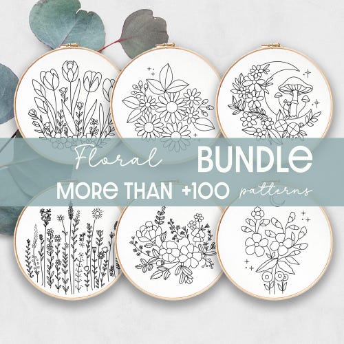 Floral Embroidery Pattern Bundle: Beginner Hand Embroidery Designs, easy crafts (Digital PDF)