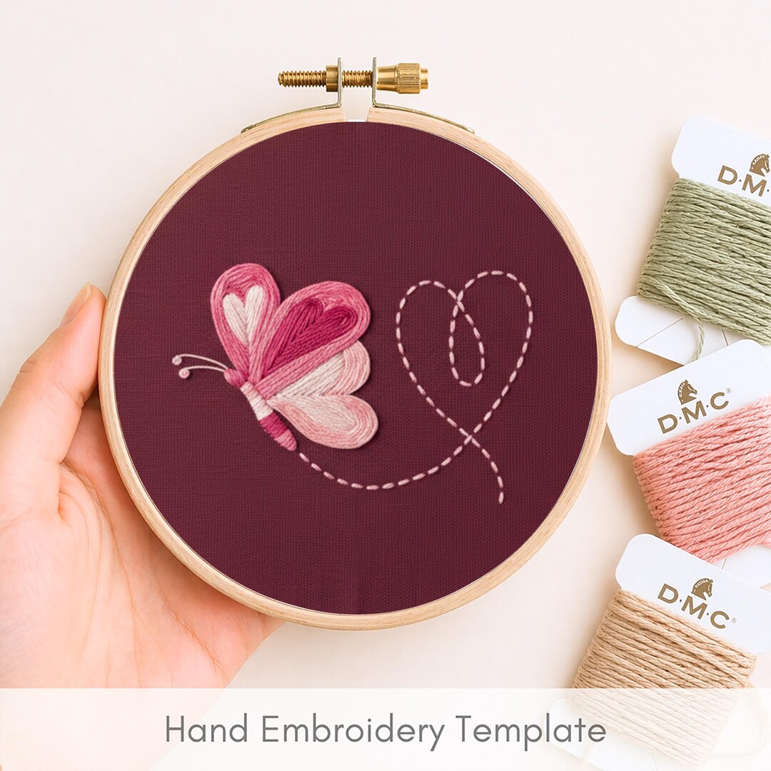 Heart and Butterfly Hand Embroidery Pattern: DIY Valentines Design (PDF ...
