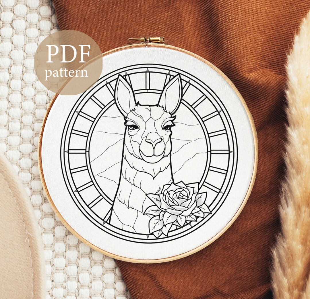 Llama Stained Glass Design for Embroider Wall Art PDF File Etsy