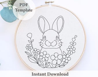 Floral Rabbit Hand Embroidery Pattern: Woodland Animal Design (PDF Pattern)
