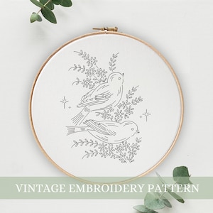 Bird Embroidery Pattern, Bird Flower Embroidery, Cute Bird Pattern ,Flower Hand Embroidery Pattern, Bird Lover Embroidery,vintage Embroidery