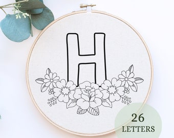 Alphabet Hand Embroidery Pattern: Floral Initial DIY Hoop Art (PDF Download)