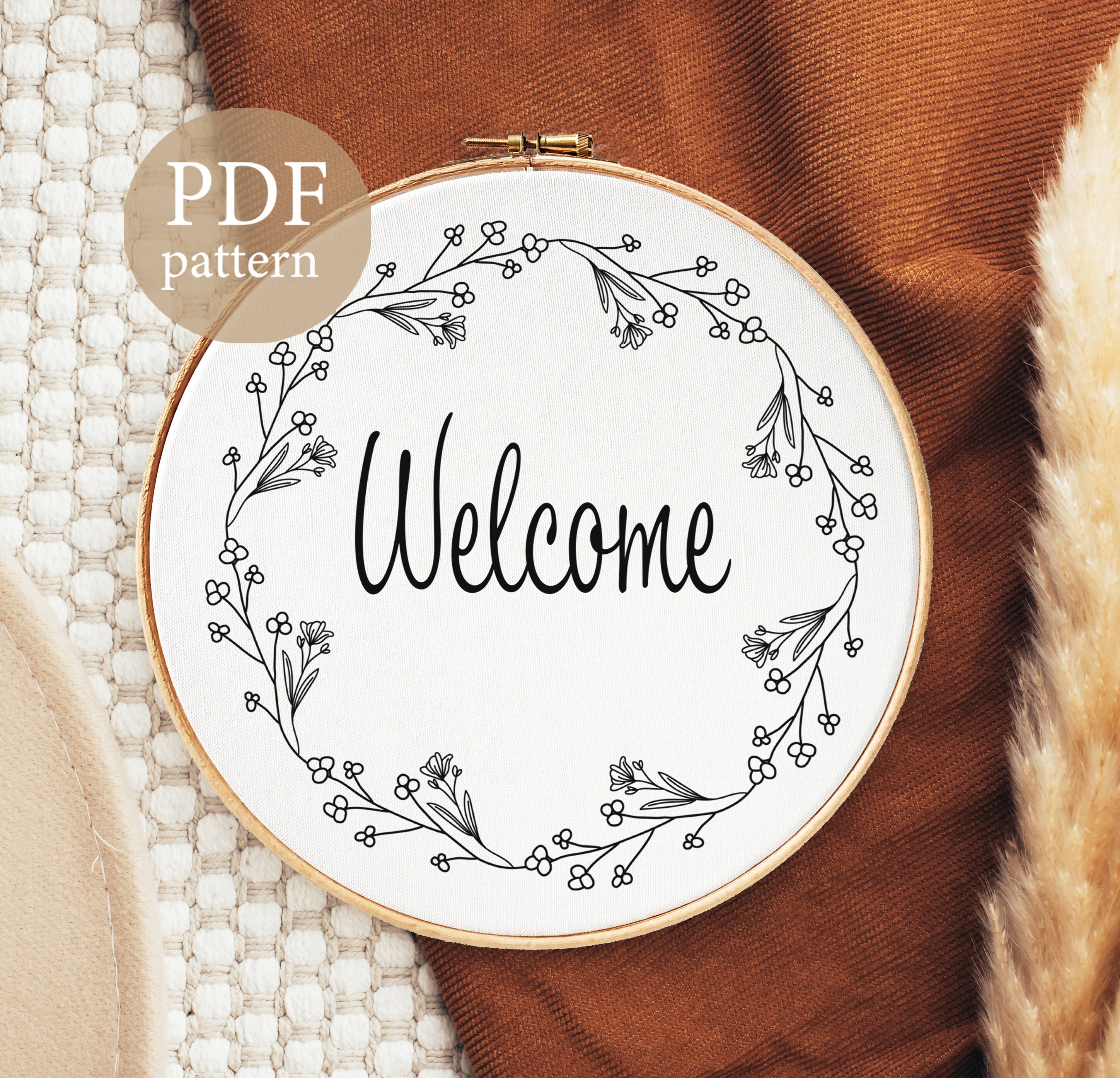 Diy Welcome Pattern Welcome Embroidery Pattern: Beginner Floral Design (PDF Pattern) - Etsy