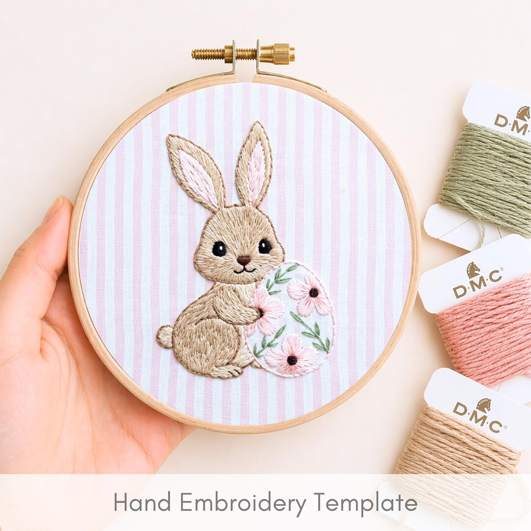 DIY Spring Easter Hand Embroidery Pattern PDF Download Bunny Embroidery ...