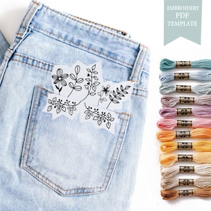 Pocket flower Embroidery Pattern, PDF Embroidery Pattern, Digital Embroidery pattern on Jeans, Embroidery PDF and Pattern, Embroidery cloths