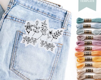 Modello di ricamo a forma di fiore tascabile: decorazione jeans (modello PDF)