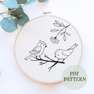 Bird with Flowers Embroidery Pattern, Hand Stitching Design, DIY Bird Embroidery, Instant Download, Nature Decor, PDF, Easy Beginner Project