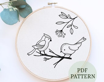 Bird embroidery pattern, Hand embroidery pattern in PDF, Robin bird, DIY embroidery, Bird Hand Embroidery Pattern Instant Download, 6 sizes