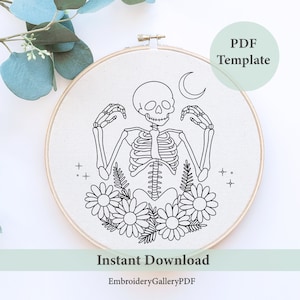 Spooky Skeleton Hand Embroidery template, Skeleton Embroidery, Halloween Embroidery Pattern, Hand Embroidery, Hand Embroidery, autumn crafts