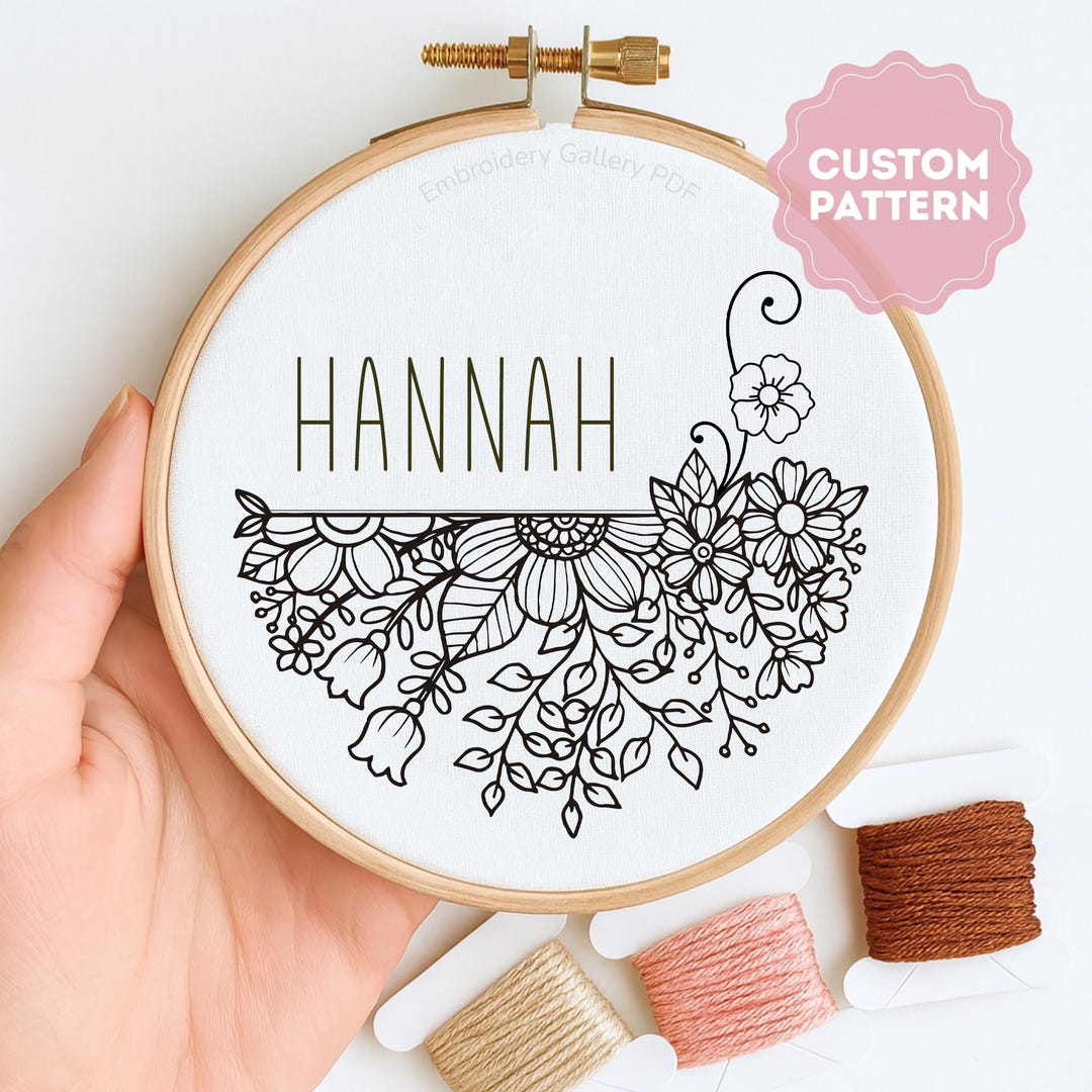 Personalized Name Pattern Custom Floral Embroidery Pattern: Personalized Name Design, Needlepoint ...