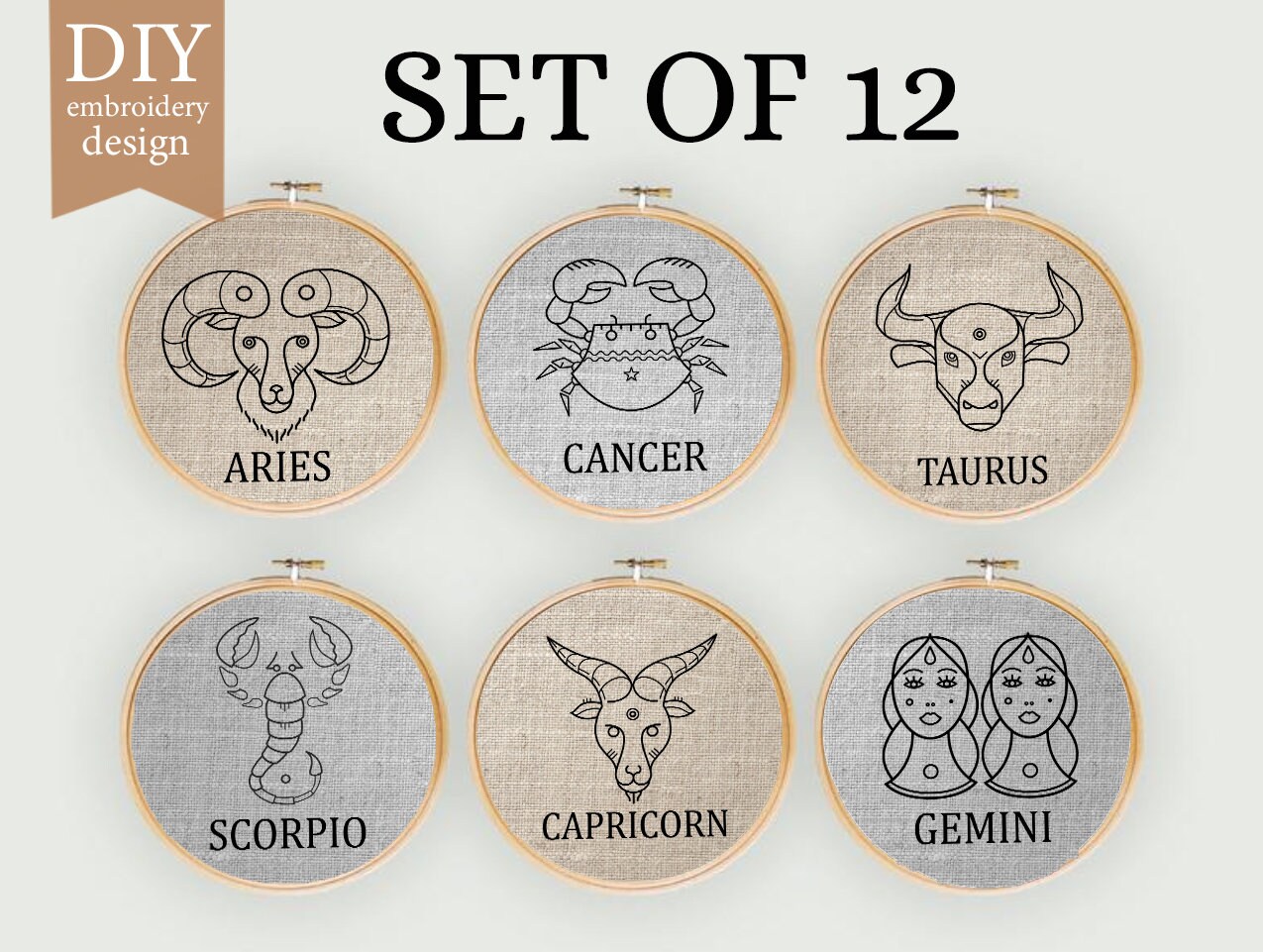 12 Horoscopes Zodiac Embroidery Modern Embroidery With PDF Etsy