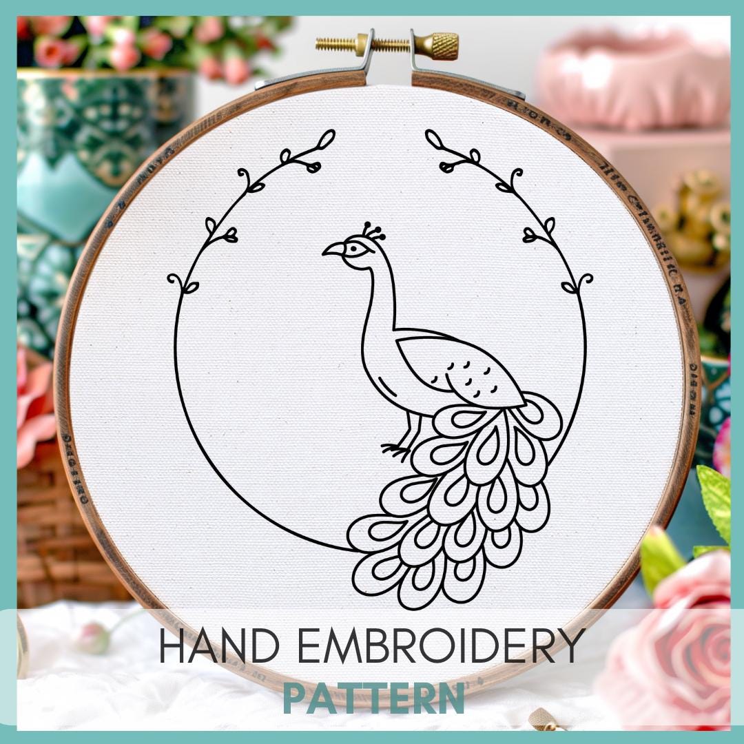 Buy New Hand Embroidery PDF Pattern Floral Peacock Design Digital Download Simple and Easy Whimsical Animal Embroidery for Nursery Home Decor