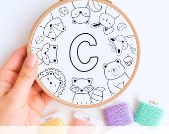 Woodland Alphabet Embroidery Pattern: Initial Letter, needle art (PDF Download)