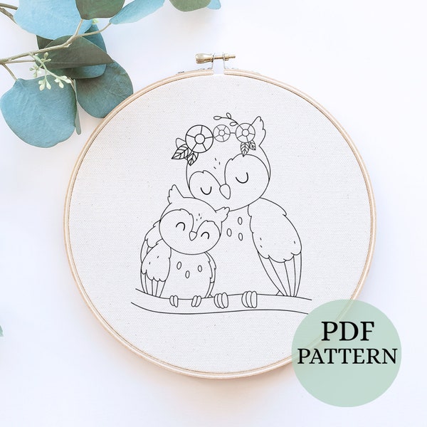 Owl Embroidery Pattern, Owl Flower Embroidery, Cute Owl Pattern, Flower Hand Embroidery Pattern, Creative Embroidery PDF, Instant Download