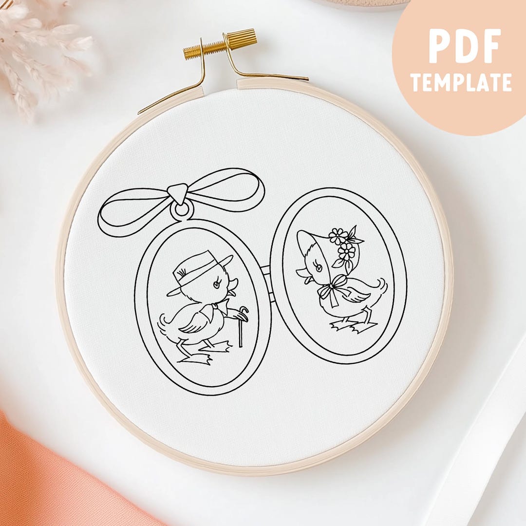 Broderie Vintage Caneton Musicien - Encadrée (needlepoint) - Décoration Rétro Et Unique