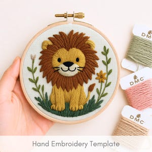 Lion Hand Embroidery Pattern: Beginner Hoop Art, Nursery Decor (PDF Download)