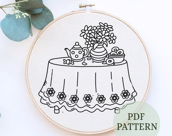 PDF Pattern, Floral embroidery pattern, garden hand embroidery pattern, digital PDF beginner hand embroidery pattern, Floral Hoop art