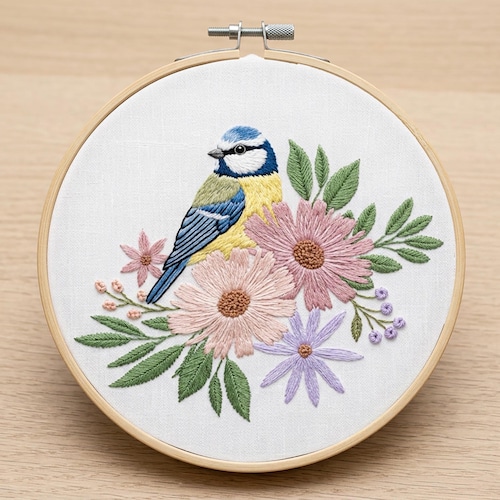 キリンの刺繍パターン、花輪、初心者向けハンドステッチ（PDFパターン