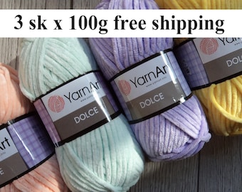 Plüschgarn YarnArt Dolce 3sx100g Garn Deckengarn Samtgarn Veloursgarn Kissengarn Frottegarn Amigurumi Garn Kunstfellgarn Lange Wimpern