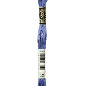 May include: A skein of DMC embroidery floss in color 322, a light blue shade. The floss is wound around a white card with the DMC logo and the number 322 printed on it. The card also includes the text "Para vente solo fuera de la U.E.", which translates to "For sale only outside the EU."