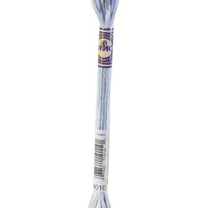 May include: A single skein of DMC embroidery floss in a pale blue color, labeled with a purple and gold DMC brand tag. The floss is tightly wound and features a barcode and the number 4010.