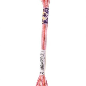 May include: A skein of DMC embroidery thread in pink and peach hues. The thread is wrapped with a purple and white label. The number 190 is visible at the base of the skein. Suitable for cross-stitch and embroidery projects.