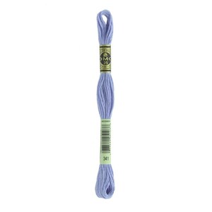 May include: A skein of DMC embroidery floss in color 341, a light blue shade. The floss is wrapped around a white card with the DMC logo and the color number printed on it.