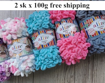 Yarn Alize Puffy Fine 2x100g plush yarn Puffy Color Fine yarn loops yarn children's yarn baby yarn blanket yarn plaid yarn velvet no hook
