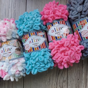 Garn Alize Puffy Fine Plüschgarn Puffy Color feines Garn Loops Garn Kindergarn Babygarn Deckengarn Karogarn Samtgarn kein Hakengarn