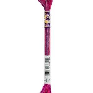 May include: A single skein of DMC embroidery floss in shades of pink and purple. The floss is wrapped and labeled with the number 4211. The DMC logo is visible on the label. Ideal for cross-stitch, embroidery, and other needlecraft projects.