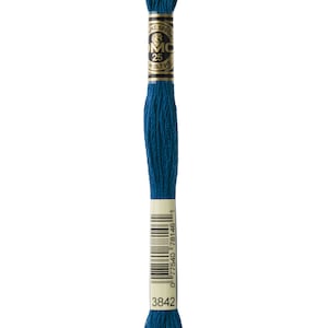 May include: A spool of DMC embroidery floss in color 3842, a deep teal blue. The spool has a white label with the DMC logo, the color number, and a barcode.